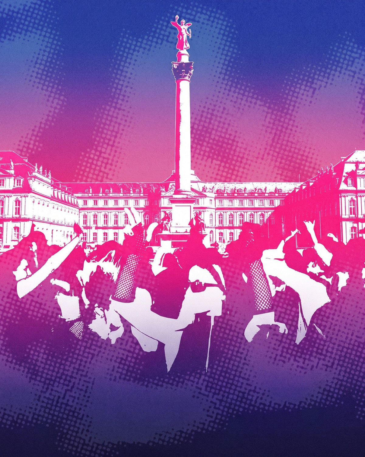 10AM Club Stuttgart – Schlossplatz mit Jubiläumssäule und tanzende Menge